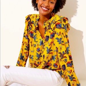 LOFT Yellow & blue floral long sleeve top.